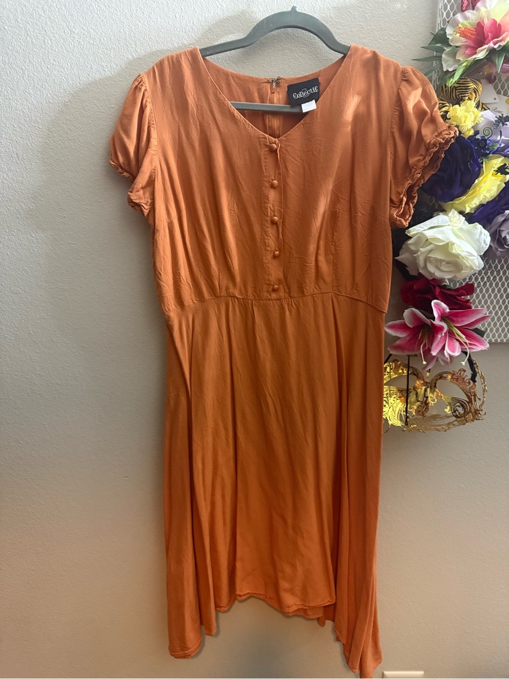 Collectif Women's Orange Midi Button-Front Dress